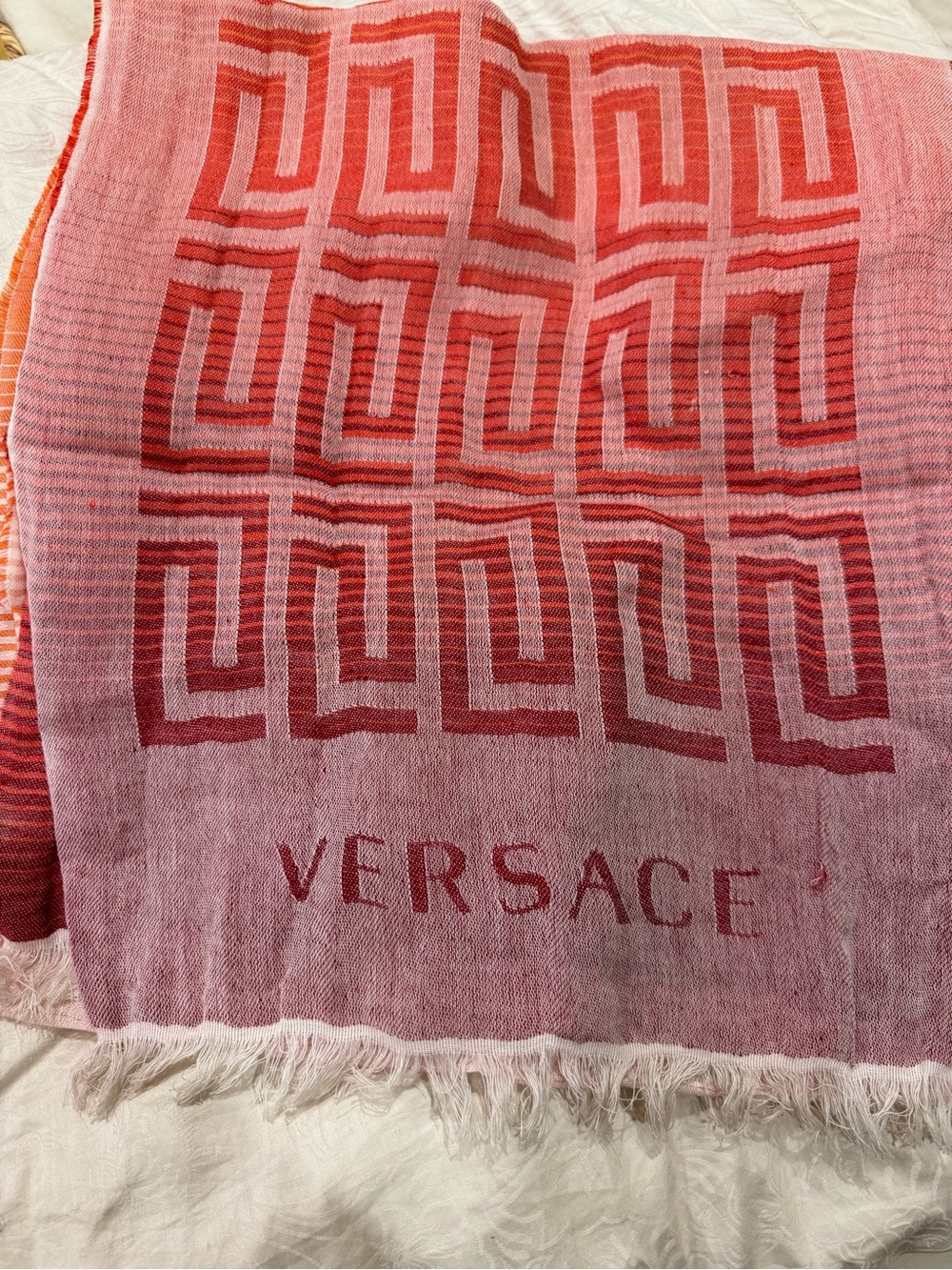 Versace Pink and Red Geometric Logo Scarf